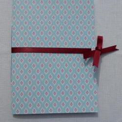 A5  Handstitched Notebook Regency Brighton Style in Duck Egg Blue and Red with Burgundy Ribbon